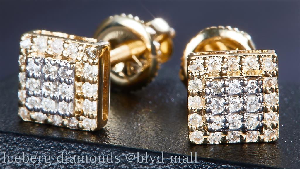 0.119 Ct. Diamond 14 Kt Gold (Yellow). Studs Earrings. (Unisex).