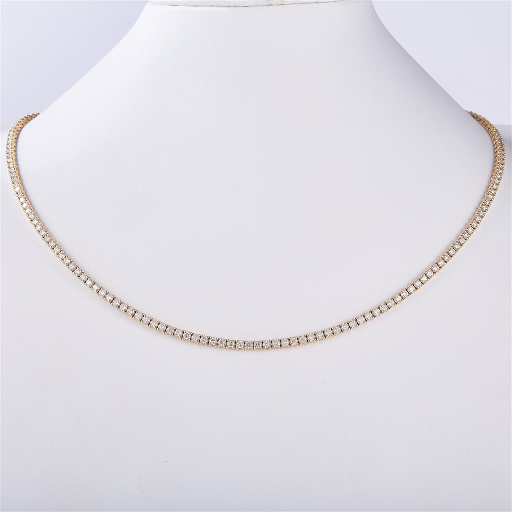 10.2 Ct. Moissanite 14 Kt Gold (Yellow). Tennis Chain. (Unisex). 24 in Long. 2.3 mm Wide
