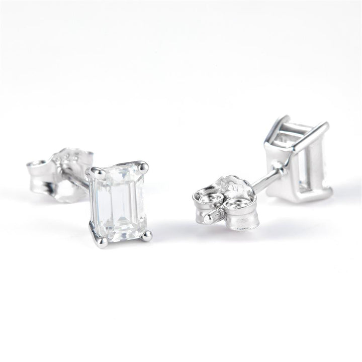 1.16 Ct. Moissanite Sterling Silver (White). Solitaire Stud with Emerald Cut Center Stone Earrings. (Women).