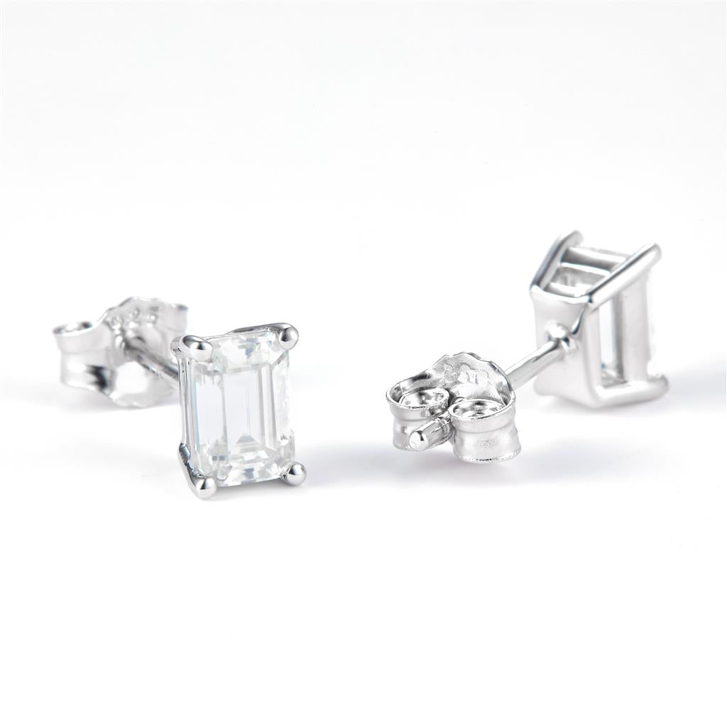 1.16 Ct. Moissanite Sterling Silver (White). Solitaire Stud with Emerald Cut Center Stone Earrings. (Women).