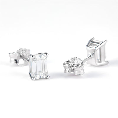 1.16 Ct. Moissanite Sterling Silver (White). Solitaire Stud with Emerald Cut Center Stone Earrings. (Women).