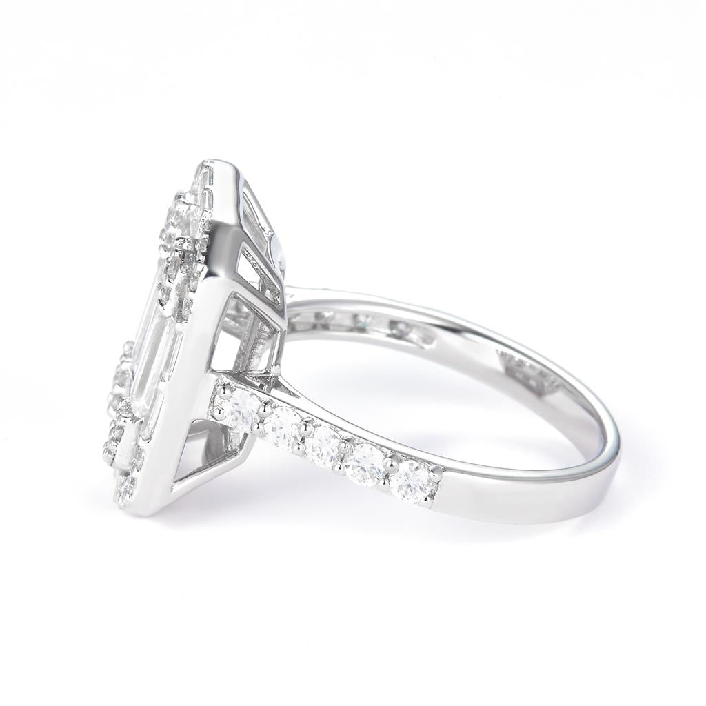 3.348 Ct. Moissanite Sterling Silver (White). with Baguettes Ring. (Women). Size 7.5