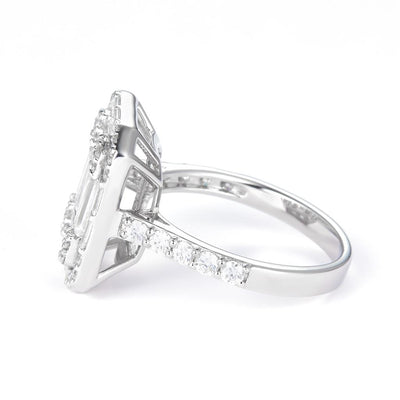 3.348 Ct. Moissanite Sterling Silver (White). with Baguettes Ring. (Women). Size 7.5