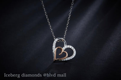 0.156 Ct. Diamond 14 Kt Gold (White & Rose). Double Heart Pendant. (Women).