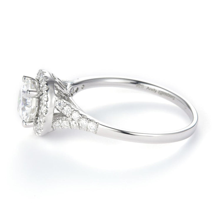 1.28 Ct. Moissanite Sterling Silver (White). Halo Style Solitaire Ring. (Women). Size 7.5
