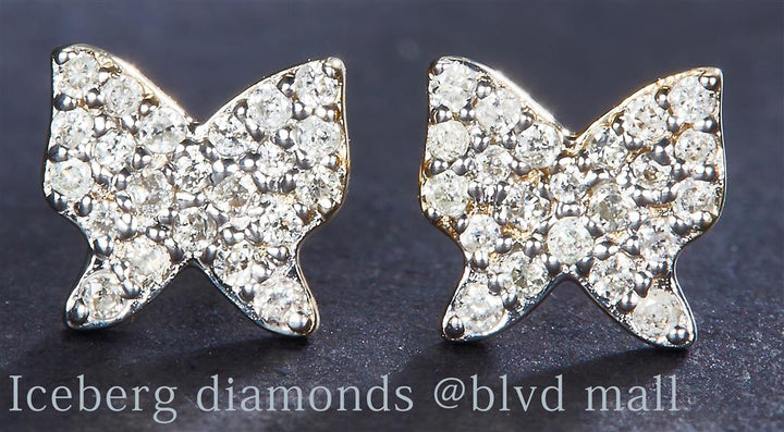 0.112 Ct. Diamond 14 Kt Gold (Yellow). Butterfly Studs Earrings. (Unisex).
