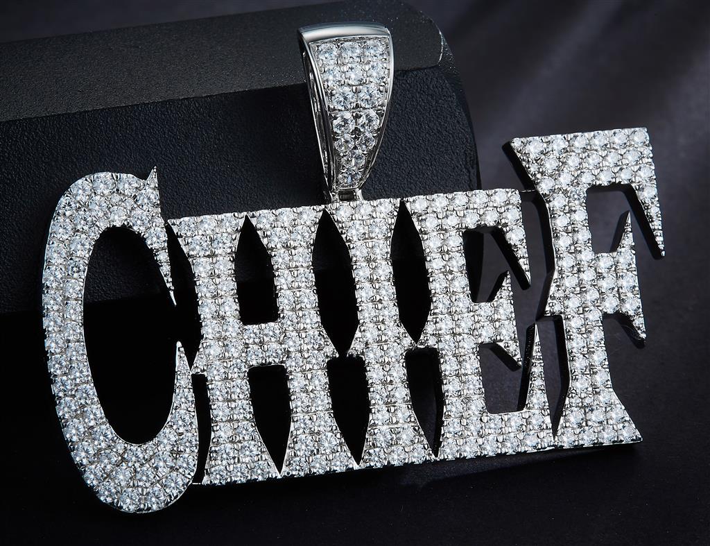 4.08 Carats. Diamond Sterling Silver (White). CUSTOM CHIEF Pendant. (Unisex).