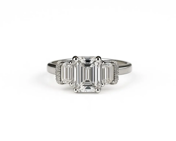 2.36 Ct. Diamond 14 Kt Gold (White). Emarald-Trepazoid Ring. (Women). Size 7