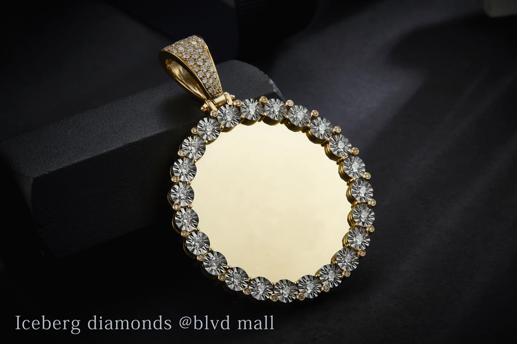 1.4 Ct. Diamond 14 Kt Gold (Yellow). Picture Pendant with Diamond Bezel Illusion Pendant. (Unisex).