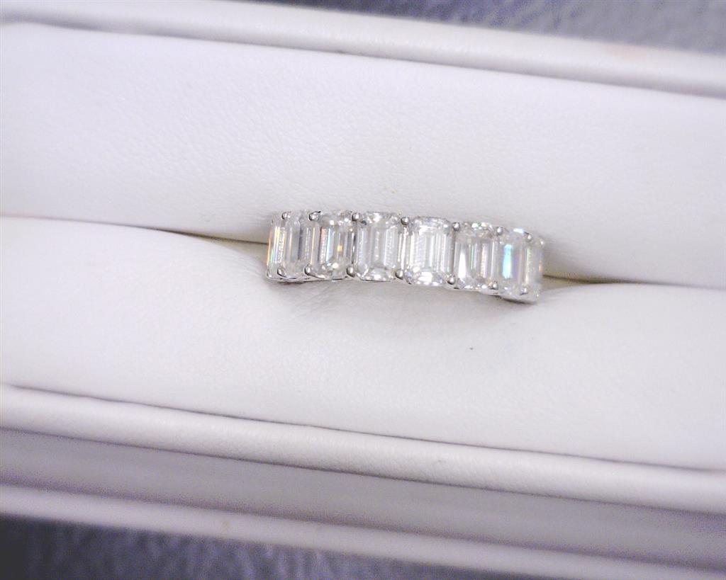 10.08 Ct. Moissanite Sterling Silver (White). Wedding Band with Emerald Cut Stones Ring. (Women). Size 7.5