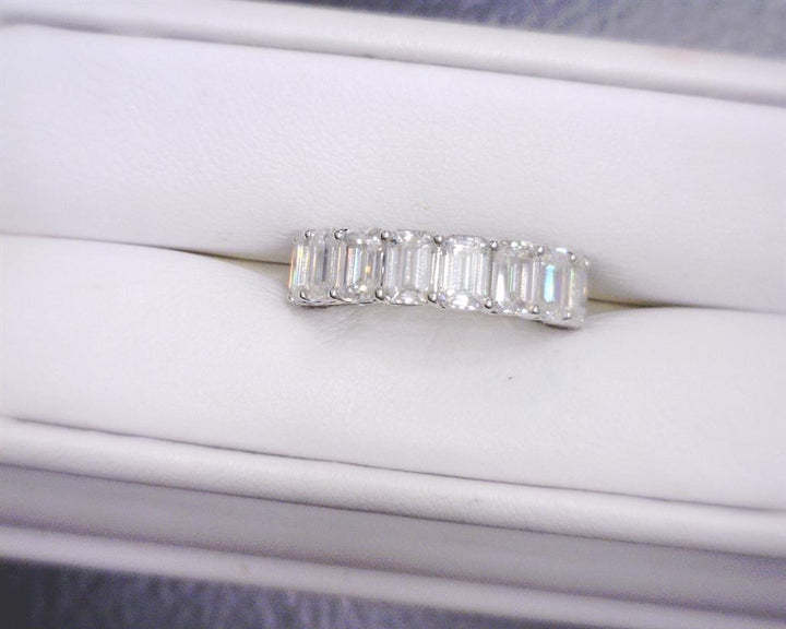 10.08 Ct. Moissanite Sterling Silver (White). Wedding Band with Emerald Cut Stones Ring. (Women). Size 7.5