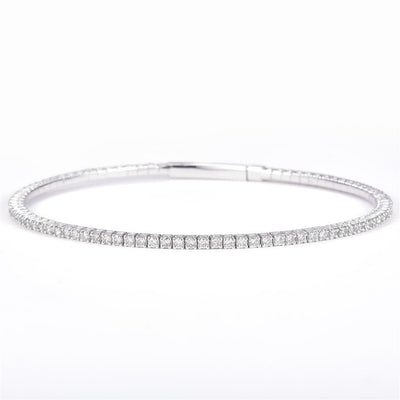 1.54 Ct. Diamond 14 Kt Gold (White). Bangle New Flexible Style Bracelet. (Women). 7 in Long. 1.55 mm Wide