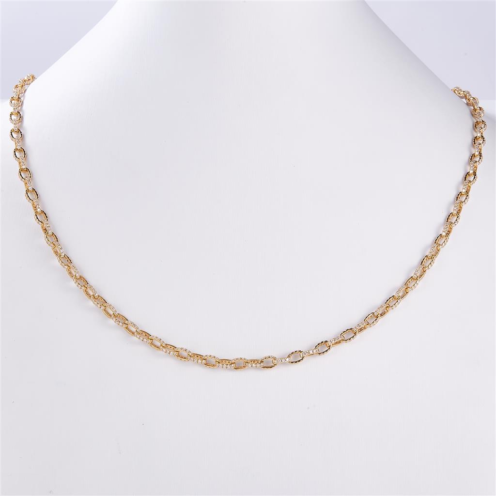 6 Ct. Diamond 14 Kt Gold (Yellow). Anchor Necklace Chain. (Unisex). 20 in Long. 3.3 mm Wide