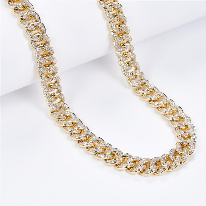 7.44 Ct. Diamond 10 Kt Gold (Yellow). Semi-Solid Cuban Link Chain. (Unisex). 24 in Long. 9.5 mm Wide