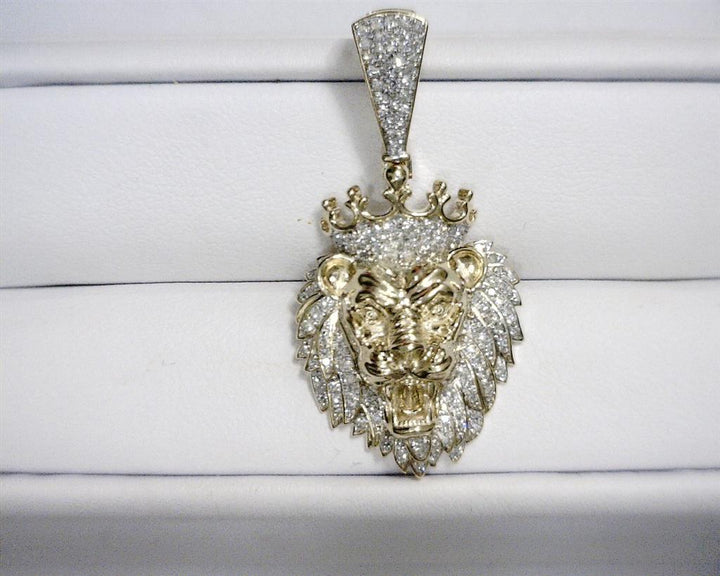 0.469 Ct. Diamond 10 Kt Gold (Yellow). Lion Head with Ruby Eyes Pendant. (Men).