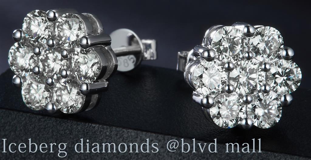2.316 Ct. Diamond 14 Kt Gold (White). Flower Style Studs Earrings. (Unisex).