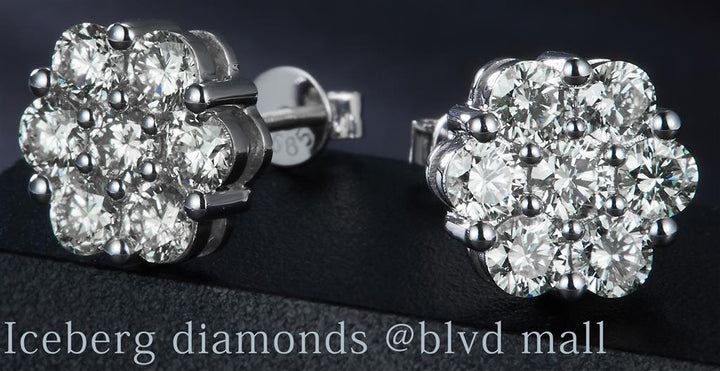 2.316 Ct. Diamond 14 Kt Gold (White). Flower Style Studs Earrings. (Unisex).