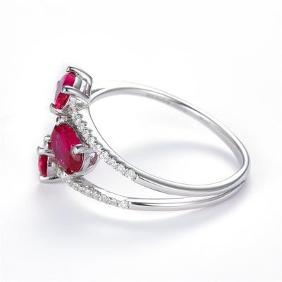 1.03 Ct. Moissanite Sterling Silver (White). Simulant Ruby Ring. (Women). Size 6