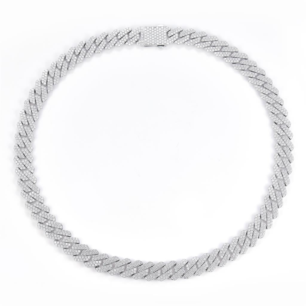 36.94 Ct. Moissanite Sterling Silver (White). Solid Square Cuban Chain. (Men). 22 in Long. 14 mm Wide