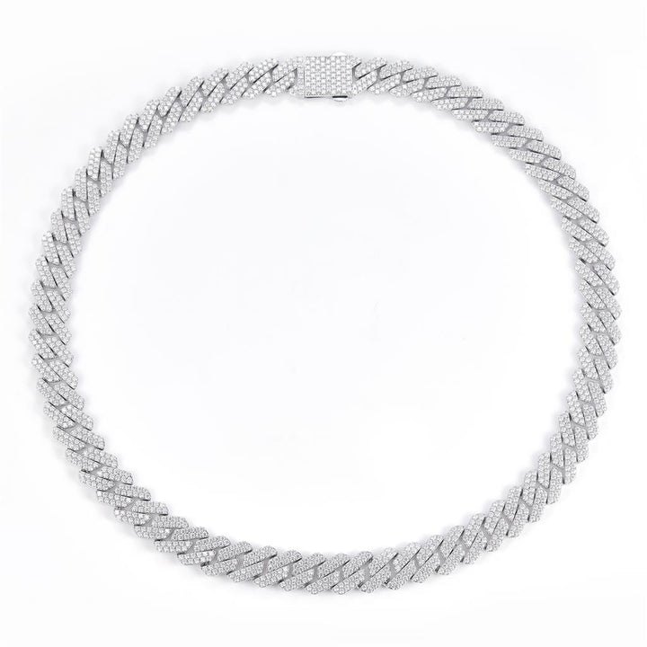 36.94 Ct. Moissanite Sterling Silver (White). Solid Square Cuban Chain. (Men). 22 in Long. 14 mm Wide