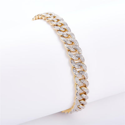 1.98 Ct. Diamond 10 Kt Gold (Yellow). Semi-Solid Cuban Link Bracelet. (Men). 8 in Long. 9.5 mm Wide