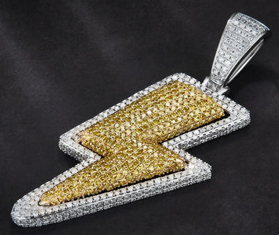 2.533 Ct. Diamond 10 Kt Gold (White). Lightning Bolt with Yellow & White Diamonds Pendant. (Men).