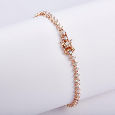1.74 Ct. Moissanite 14 Kt Gold (Rosé). Tennis Diamond Shape-Style Bracelet. (Women). 7 in Long. 3 mm Wide