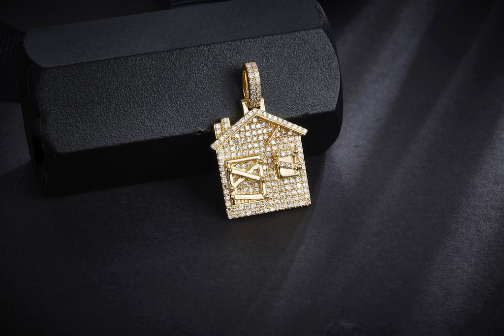 0.612 Ct. Diamond 14 Kt Gold (Yellow). Trap House Pendant. (Men).