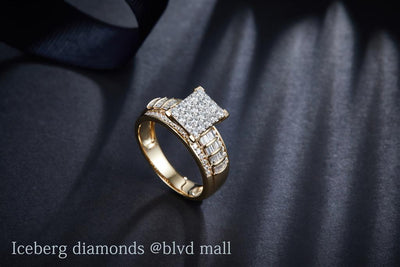 1.067 Ct. Diamond 14 Kt Gold (Yellow). Round & Baguettes Stones Ring. (Women). Size 9