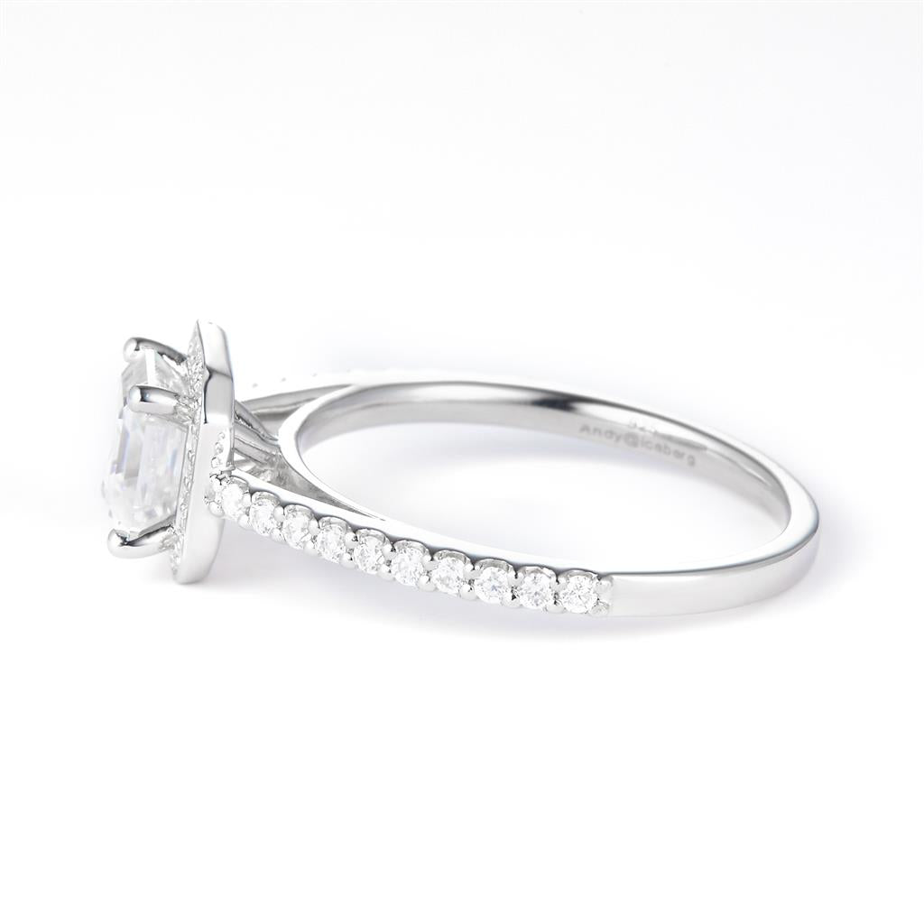 1.232 Ct. Moissanite Sterling Silver (White). Solitaire with Emerald Cut Center Stone Ring. (Women). Size 7.5