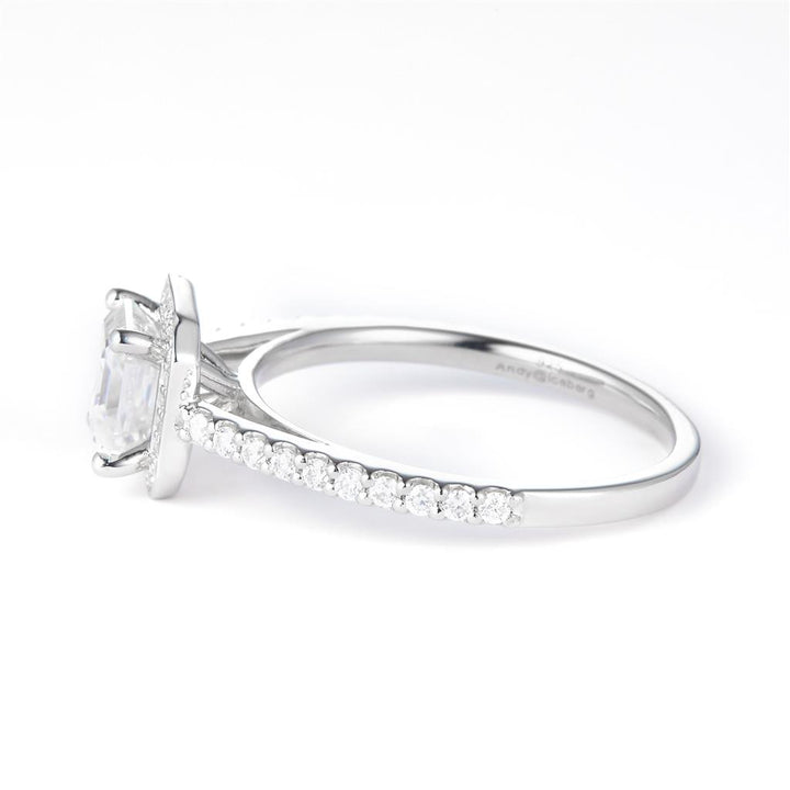1.232 Ct. Moissanite Sterling Silver (White). Solitaire with Emerald Cut Center Stone Ring. (Women). Size 7.5