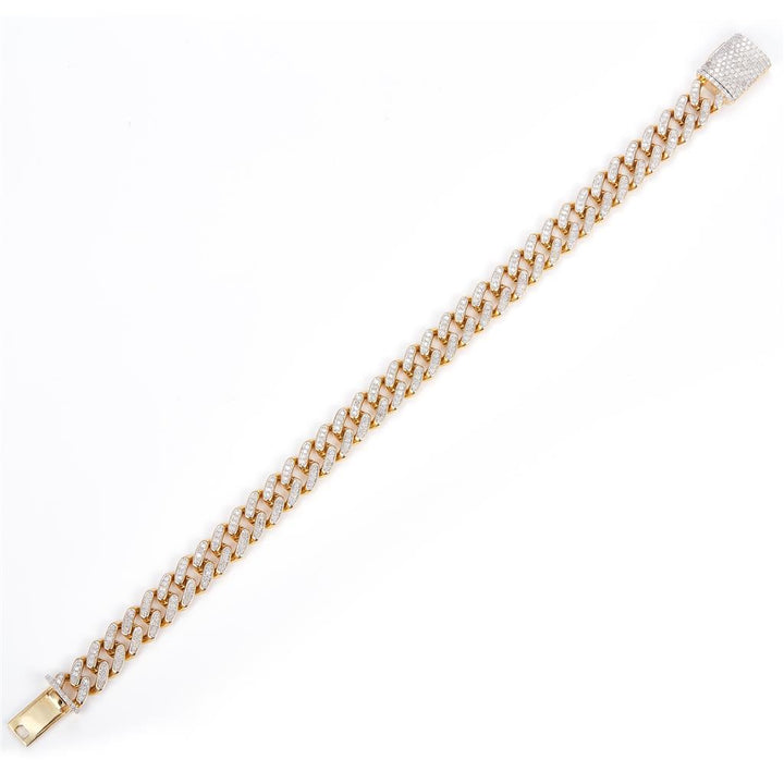 2.39 Ct. Diamond 10 Kt Gold (Yellow). Semi-Solid Cuban Link Bracelet. (Men). 8 in Long. 10.5 mm Wide