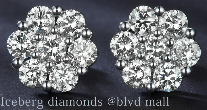 2.316 Ct. Diamond 14 Kt Gold (White). Flower Style Studs Earrings. (Unisex).