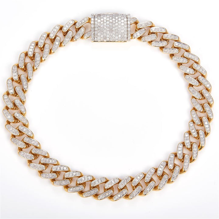 2.39 Ct. Diamond 10 Kt Gold (Yellow). Semi-Solid Cuban Link Bracelet. (Men). 8 in Long. 10.5 mm Wide