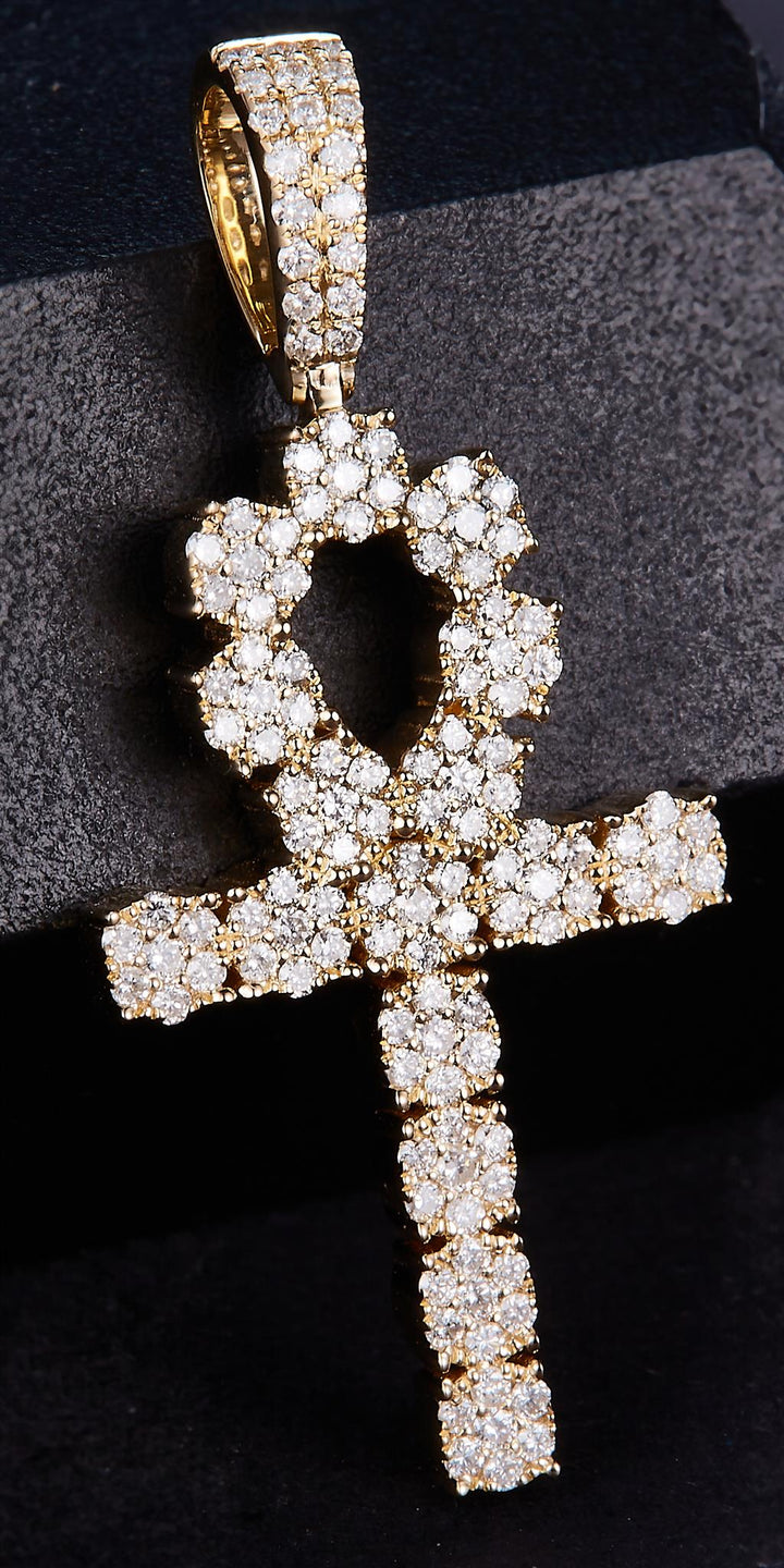0.54 Ct. Diamond 14 Kt Gold (Yellow). Ankh Cross-Small Pendant. (Unisex).