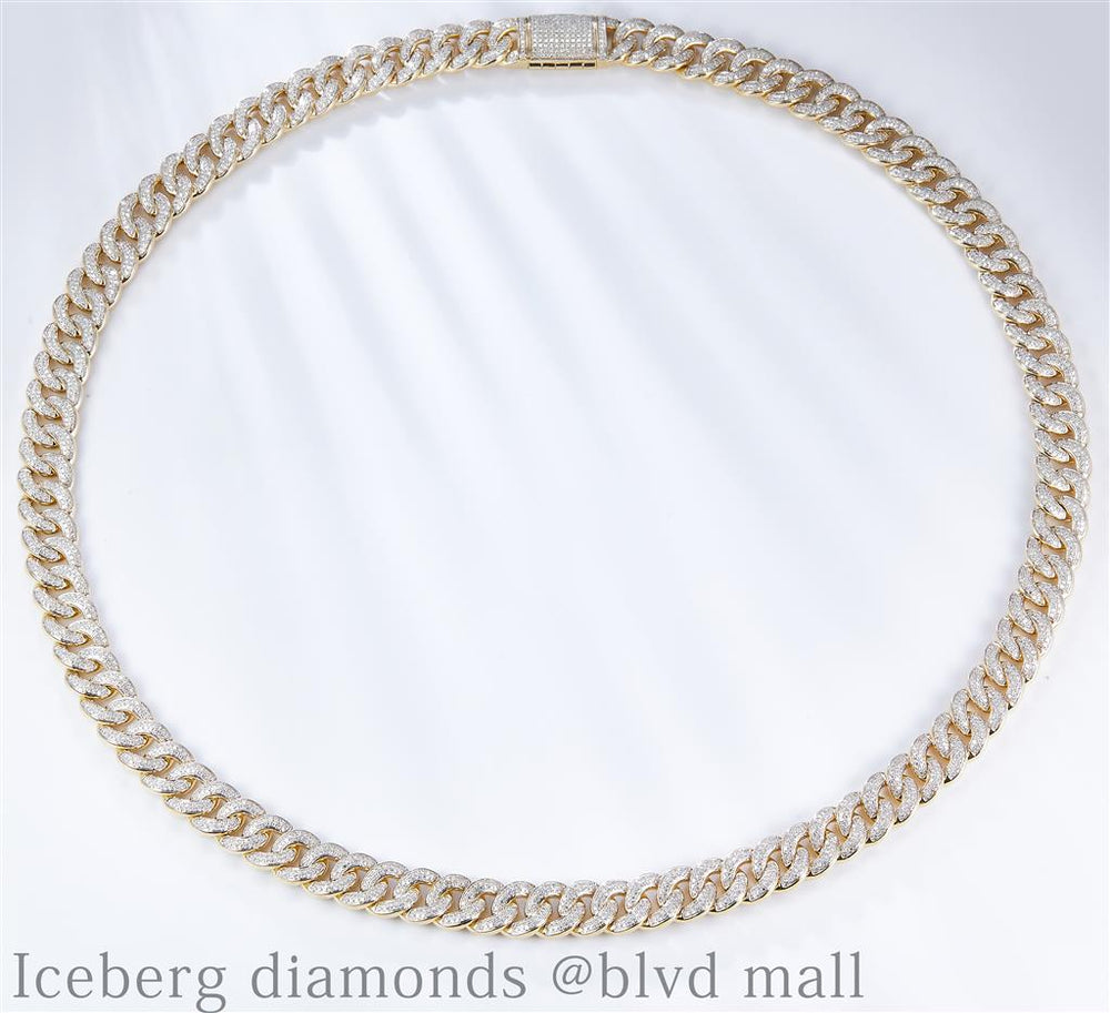 Yellow gold diamond semi-solid Cuban link chain