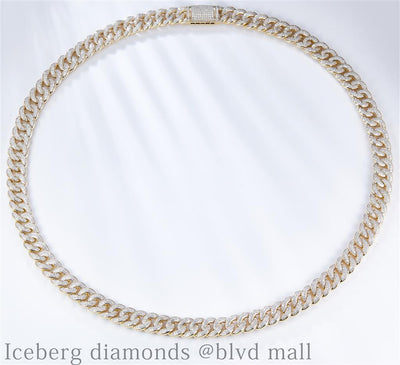 14.39 Ct. Diamond 10 Kt Gold (Yellow). Semi-Solid Cuban Link Chain. (Men). 22 in Long. 12.5 mm Wide