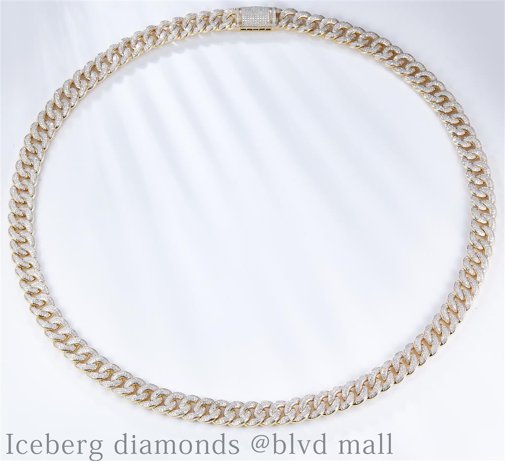 10.61 Ct. Diamond 10 Kt Gold (Yellow). Cuban Link Chain. (Men). 24 in Long. 12.5 mm Wide