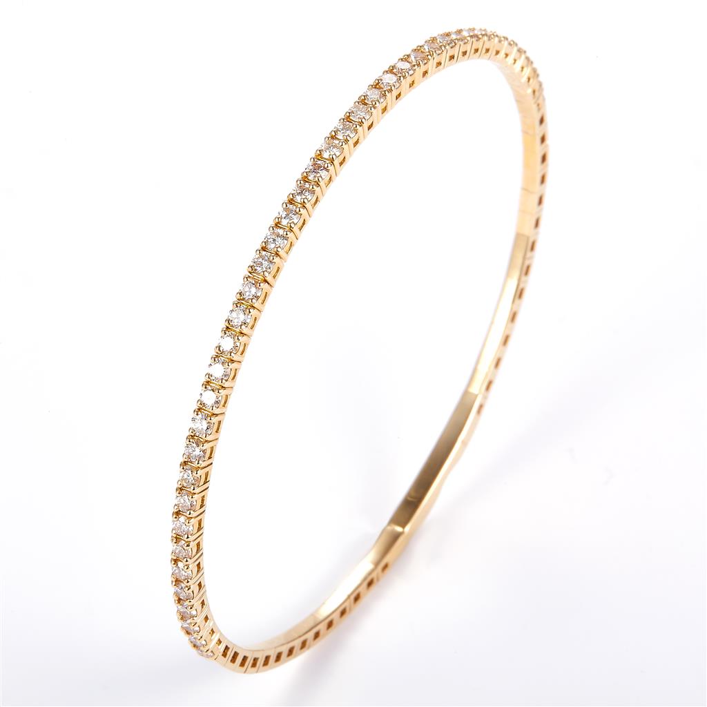 1.55 Ct. Diamond 14 Kt Gold (Yellow). Bangle New Flexible Style Bracelet. (Women). 7 in Long. 1.55 mm Wide