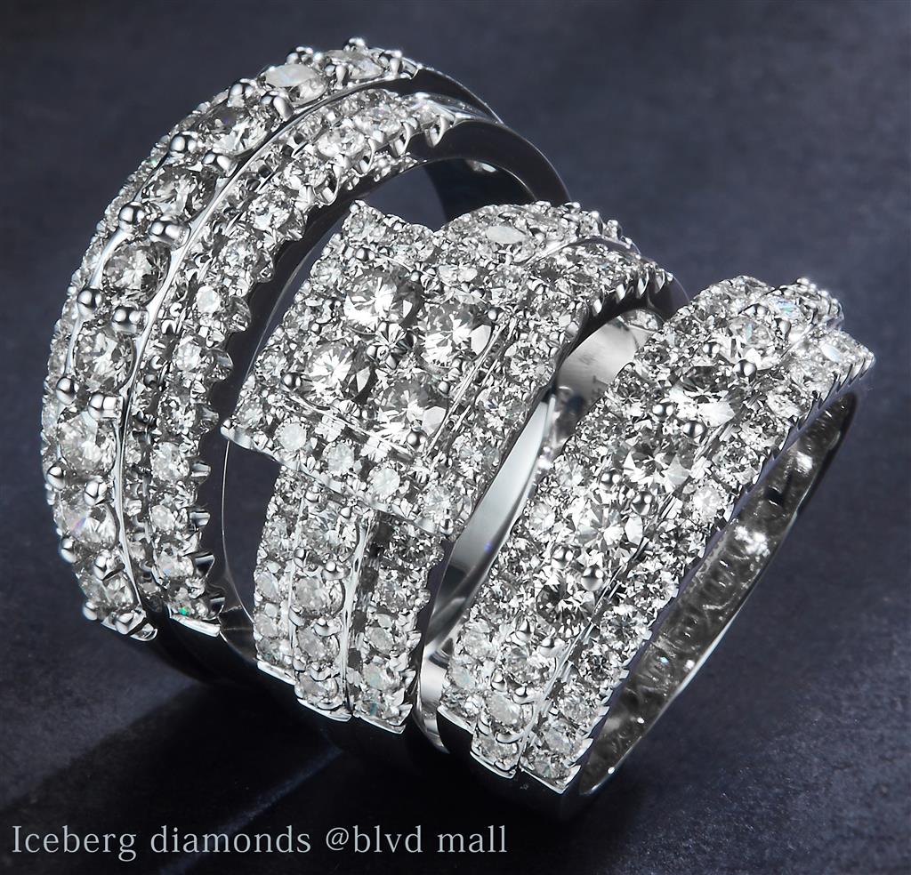 4.26 Ct. Diamond 14 Kt Gold (White). Trio Set (Mens Band Size 10, Women Engag & Band) Wedding Set. Size 7.5