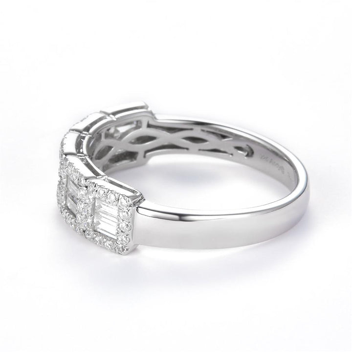 0.85 Ct. Moissanite Sterling Silver (White). Baguettes Wedding Band Ring. (Women). Size 7.5