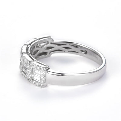 0.85 Ct. Moissanite Sterling Silver (White). Baguettes Wedding Band Ring. (Women). Size 7.5