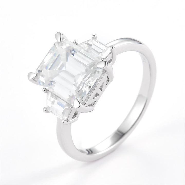 4.99 Ct. Moissanite Sterling Silver (White). Solitaire with Emerald Cut Center Stone Ring. (Women). Size 7.5