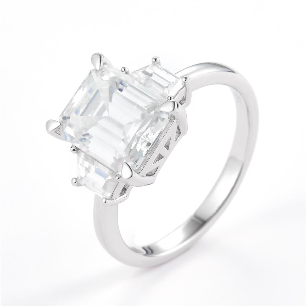 4.99 Ct. Moissanite Sterling Silver (White). Solitaire with Emerald Cut Center Stone Ring. (Women). Size 7.5
