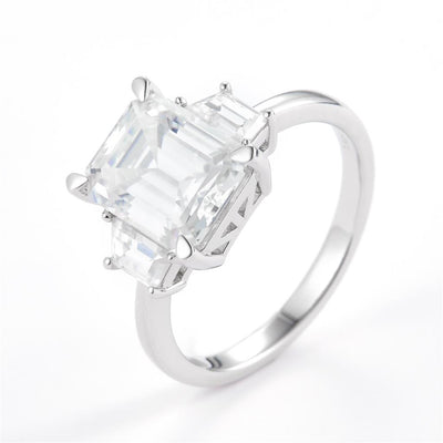 4.99 Ct. Moissanite Sterling Silver (White). Solitaire with Emerald Cut Center Stone Ring. (Women). Size 7.5