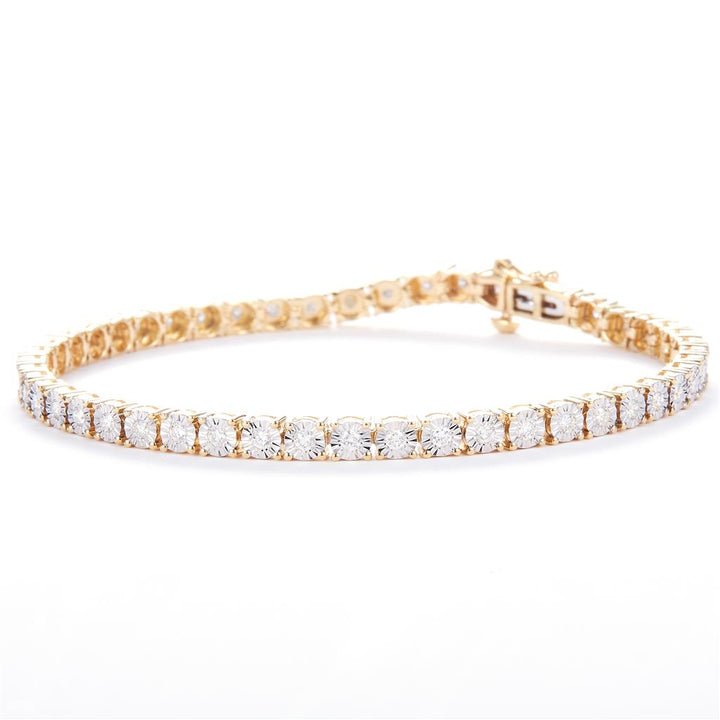 1.08 Ct. Diamond 10 Kt Gold (Yellow). Tennis with Illusion Setting Bracelet. (Unisex). 7 in Long. 3.7 mm Wide
