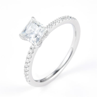 0.834 Ct. Moissanite Sterling Silver (White). Solitaire Princess Cut Engagement Ring. (Women). Size 8
