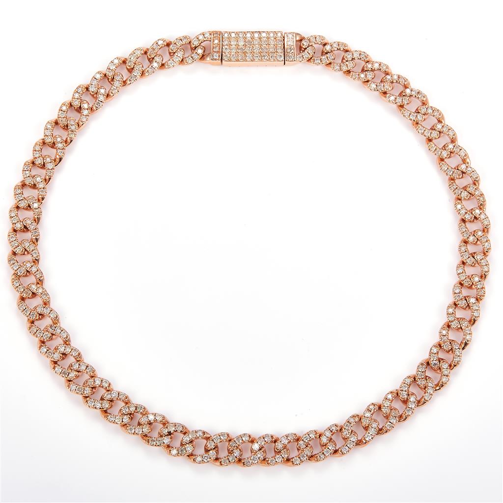 1.38 Ct. Diamond 14 Kt Gold (Rosé). Solid Cuban Link Bracelet. (Unisex). 8 in Long. 5 mm Wide