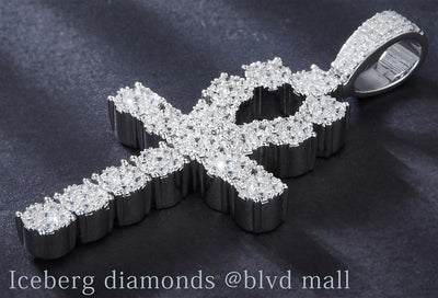 0.53 Ct. Diamond 10 Kt Gold (White). Ankh Cross Small Pendant. (Unisex).