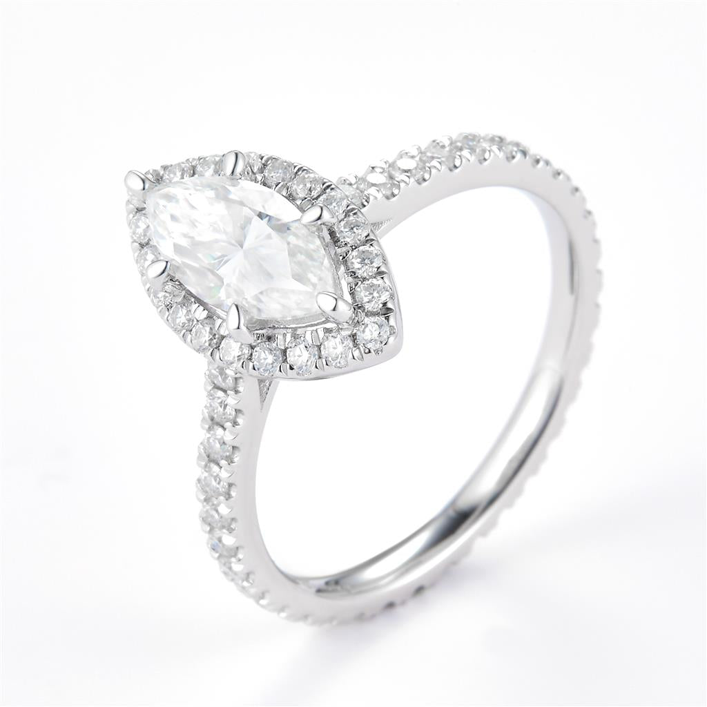 1.74 Ct. Moissanite Sterling Silver (White). Marquise Center Stone Ring. (Women). Size 7.5